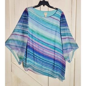 chicos 2 Size Large tunic blouse with under shell vibrant free flowing.